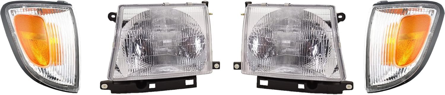 AUTOS PARTS PLUS Front Headlights + Corner Lights Assembly Left Driver & Right Passenger Side Direct Replacement Compatible With 1997-2000 Toyota Tacoma TO2503120 TO2502120 TO2520155 TO2521155