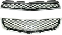 Front Bumper Upper & Lower Grille Chrome Shell & Primed Insert Direct Replacement Compatible With 2010-2015 Chevrolet Equinox GM1200621 GM1200622 25798747 25798744