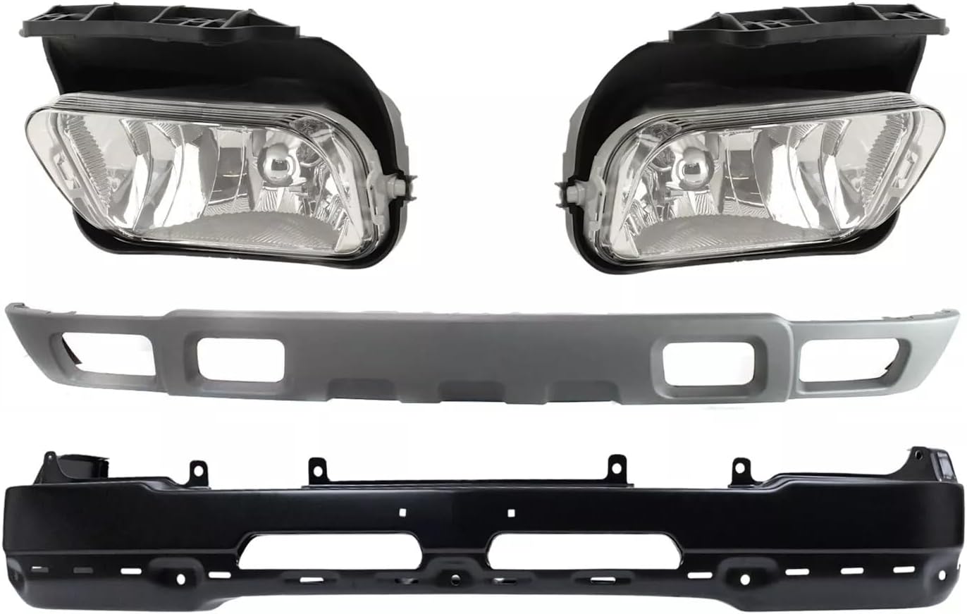 Front Bumper Primed Steel + Lower Valance Textured Gray + Fog Lamps Left & Right Side Direct Replacement Compatible With 2003-2006 Chevrolet Silverado 1500 2500HD 3500 GM1002417