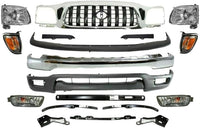AUTOS PARTS PLUS Front Bumper + Grille + Fillers + Valance + Reinforcement + Head & Corner Lights + Fog Lamp + Bracket Set Of 5 LH & RH Side Direct Replacement Compatible With Toyota Tacoma 2001-2004