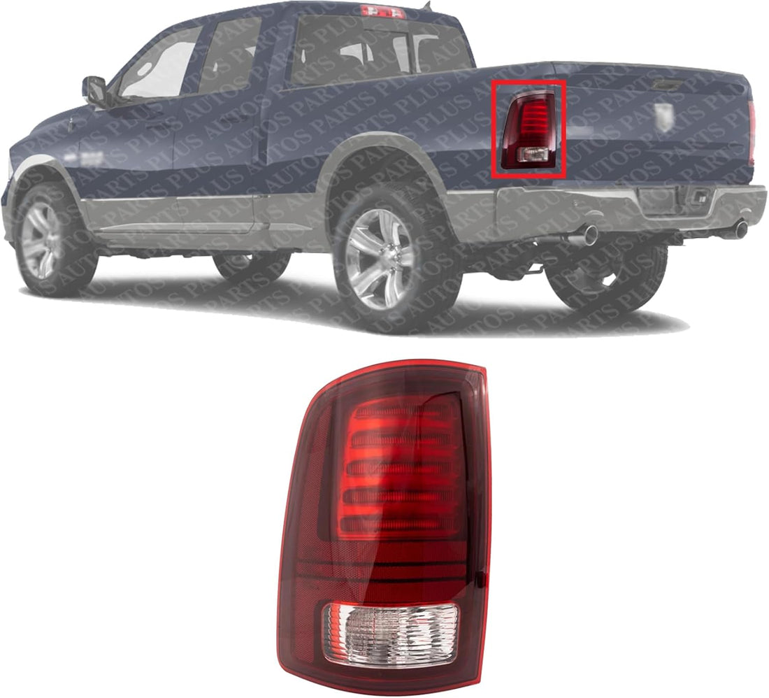 AUTOS PARTS PLUS Tail Light Assembly With Black Interior Left Driver Side Direct Replacement Compatible With 2013-2018 Ram 1500/2014-2018 2500 3500 CH2800202 68093081AC