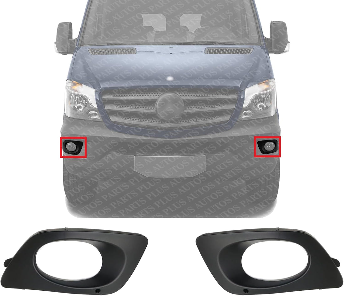 Set Of 2 Front Fog Light Molding Textured Plastic Left Driver & Right Passenger Side Direct Replacement Compatible With 2014-2018 Mercedes Benz Sprinter MB1038159 MB1039159