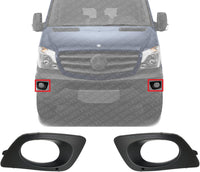 Set Of 2 Front Fog Light Molding Textured Plastic Left Driver & Right Passenger Side Direct Replacement Compatible With 2014-2018 Mercedes Benz Sprinter MB1038159 MB1039159