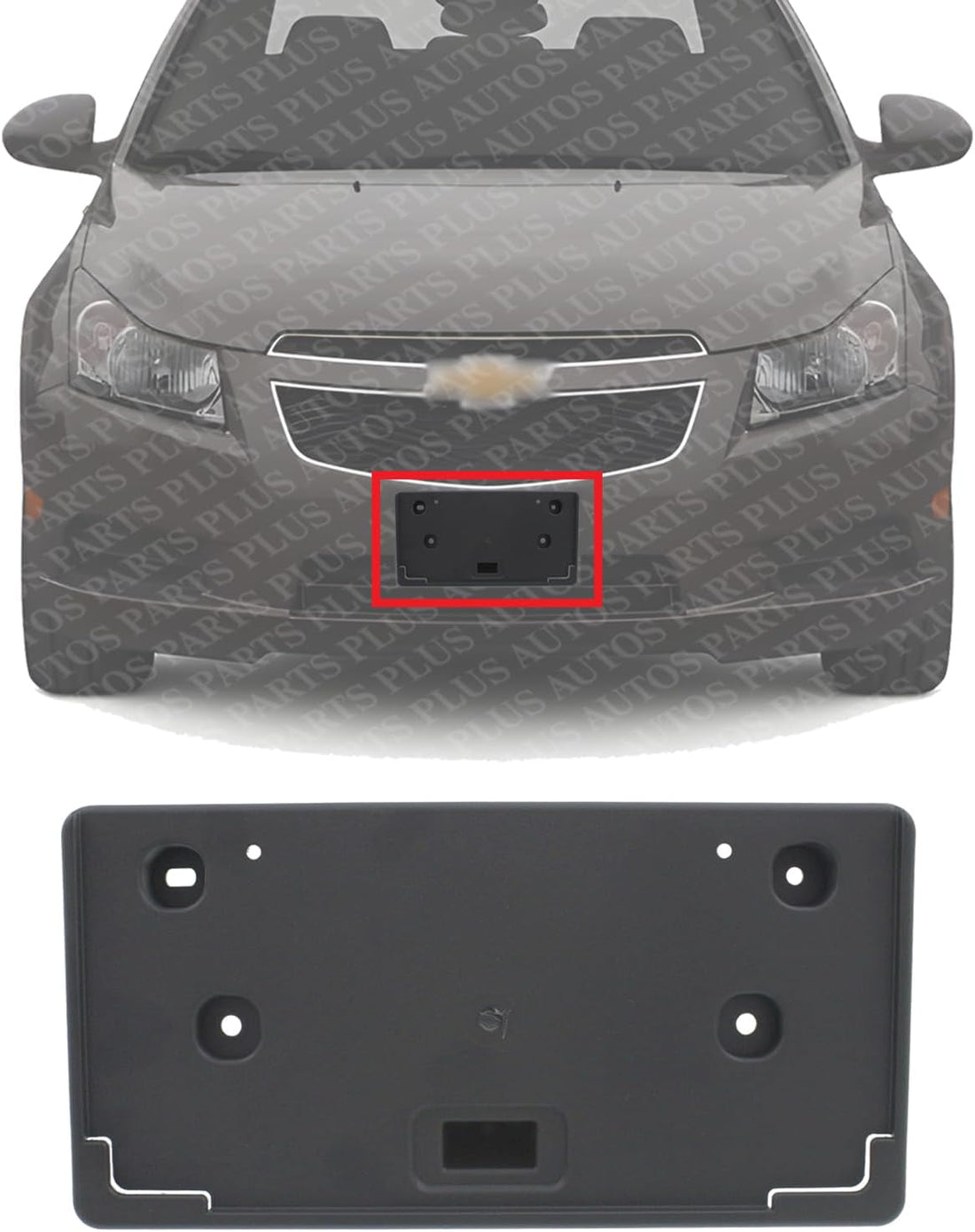 Front License Plate Bracket Textured Plastic Direct Replacement Compatible with 2011-2014 Chevrolet Cruze GM1068145 95094483
