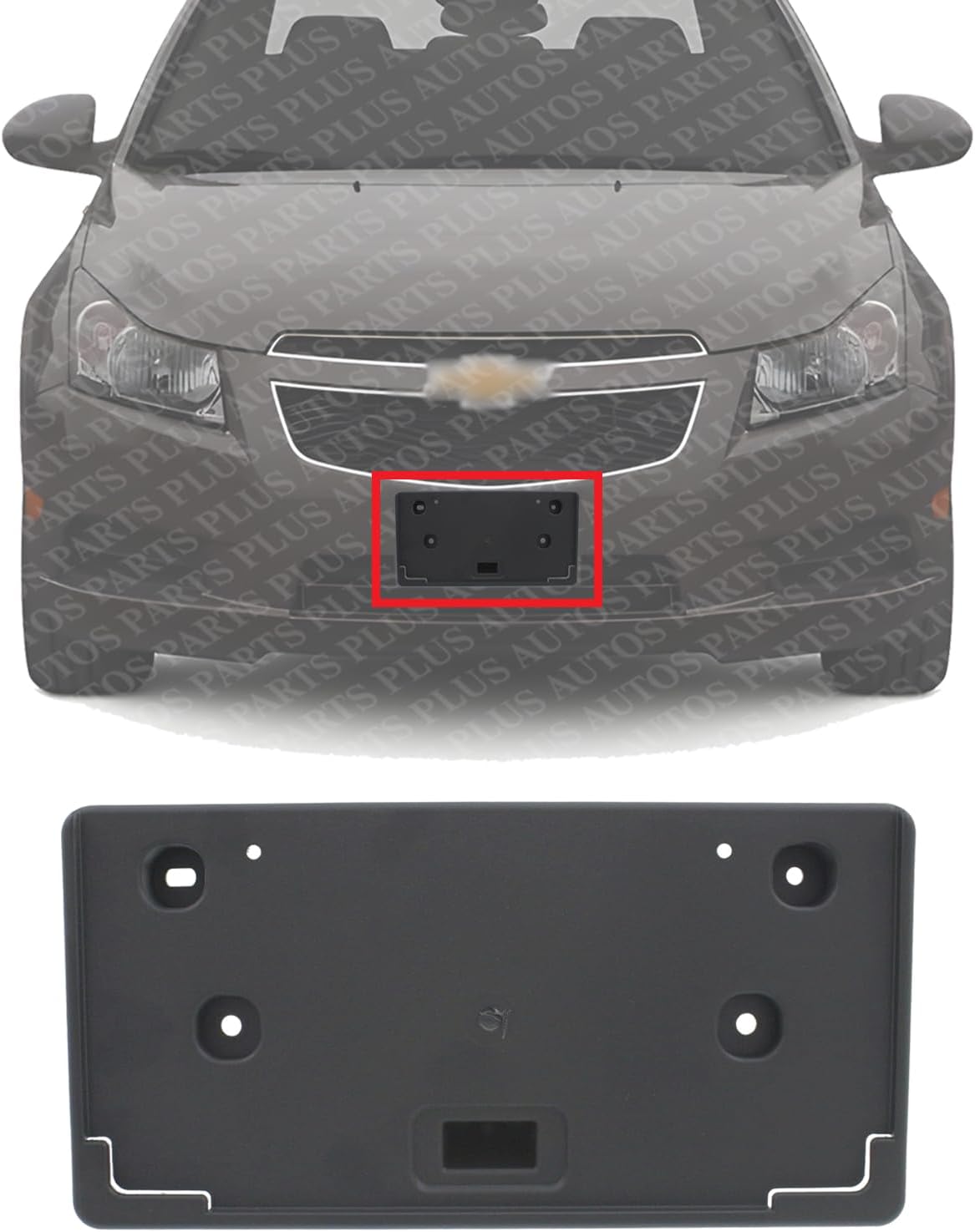 Front License Plate Bracket Textured Plastic Direct Replacement Compatible with 2011-2014 Chevrolet Cruze GM1068145 95094483