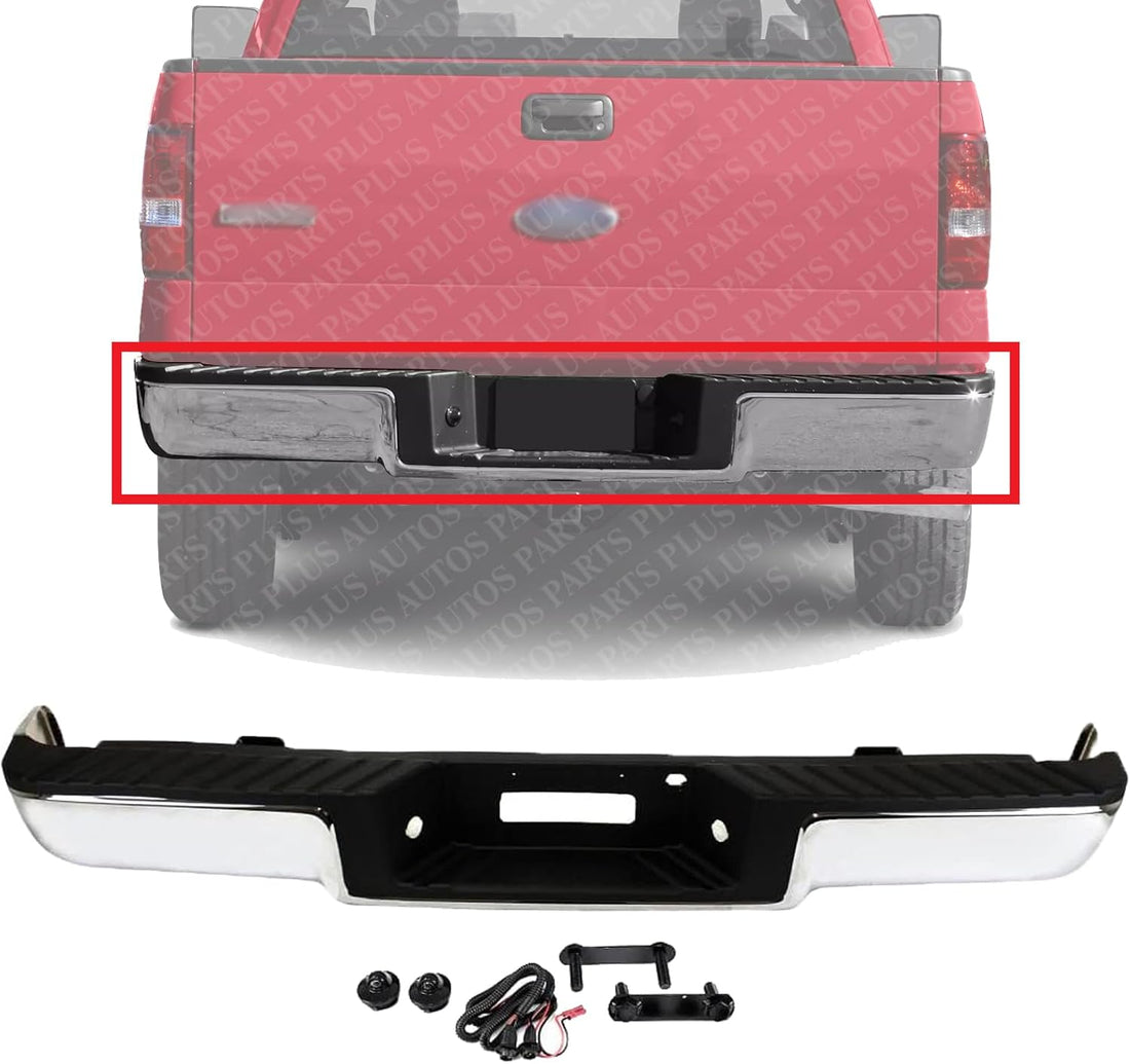 Rear Step Bumper Face Bar With Pads Chrome Steel Direct Replacement Compatible With 2006-2008 Ford F-150 FO1103140 8L3Z17906B-PFM