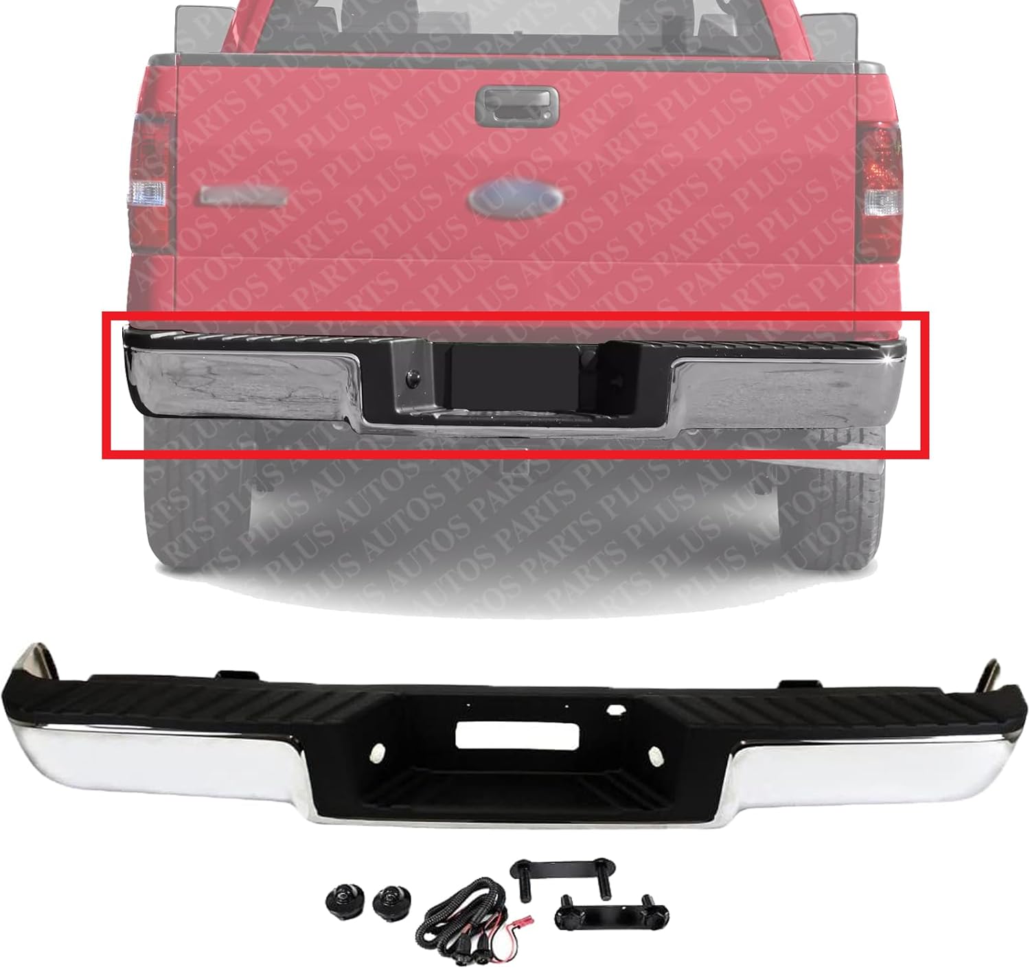 Rear Step Bumper Face Bar With Pads Chrome Steel Direct Replacement Compatible With 2006-2008 Ford F-150 FO1103140 8L3Z17906B-PFM