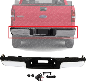 Rear Step Bumper Face Bar With Pads Chrome Steel Direct Replacement Compatible With 2006-2008 Ford F-150 FO1103140 8L3Z17906B-PFM