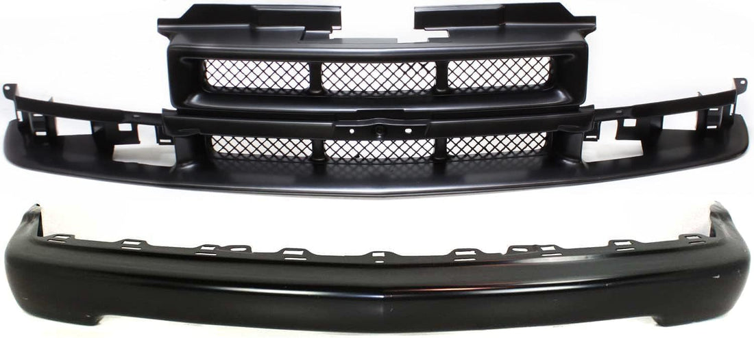 AUTOS PARTS PLUS Front Bumper Primed Steel + Grille Primed Shell & With Mesh Insert Direct Replacement Compatible With 1998-2005 Chevrolet Blazer / 1998-2004 S-10 GM1002367 GM1200418 15007660 12472710