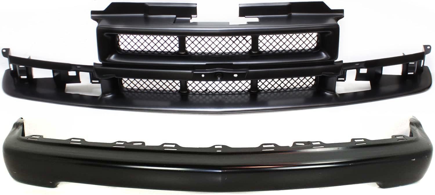 AUTOS PARTS PLUS Front Bumper Primed Steel + Grille Primed Shell & With Mesh Insert Direct Replacement Compatible With 1998-2005 Chevrolet Blazer / 1998-2004 S-10 GM1002367 GM1200418 15007660 12472710