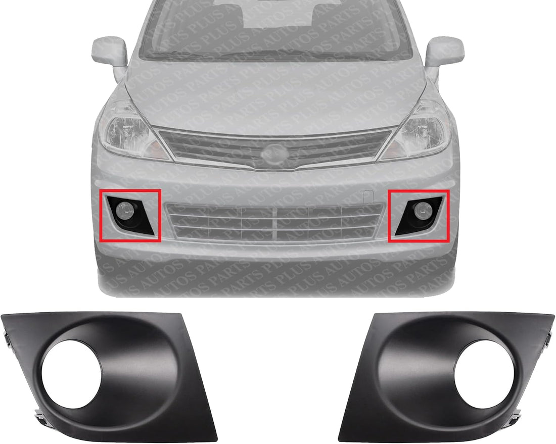 Set Of 2 Front Fog Light Molding Primed Plastic Right Passenger & Left Driver Side Direct Replacement Compatible With 2007-2012 Nissan Versa NI1039112 NI1038112 62256EM30B 62257EM30B
