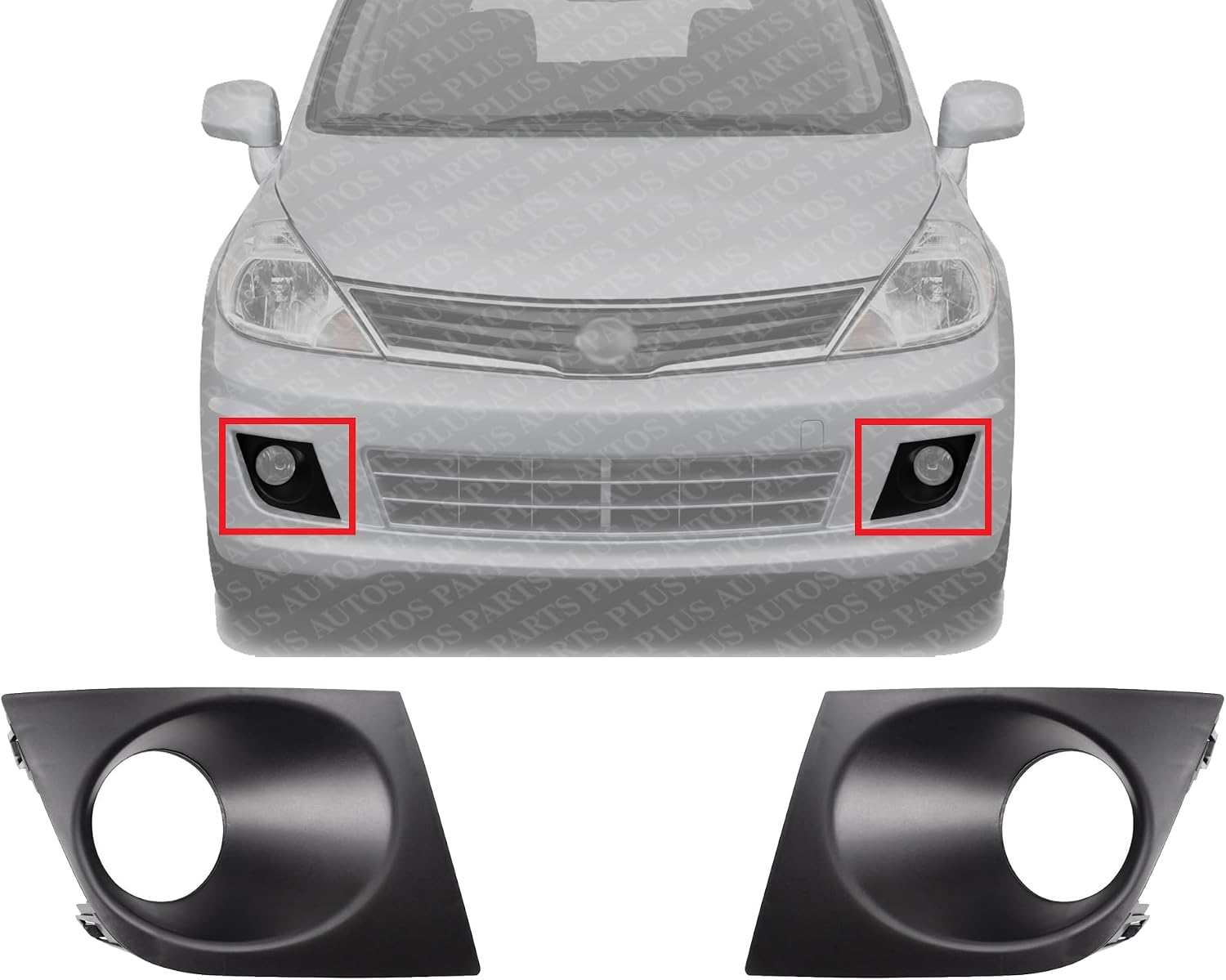 Set Of 2 Front Fog Light Molding Primed Plastic Right Passenger & Left Driver Side Direct Replacement Compatible With 2007-2012 Nissan Versa NI1039112 NI1038112 62256EM30B 62257EM30B
