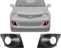 Set Of 2 Front Fog Light Molding Primed Plastic Right Passenger & Left Driver Side Direct Replacement Compatible With 2007-2012 Nissan Versa NI1039112 NI1038112 62256EM30B 62257EM30B