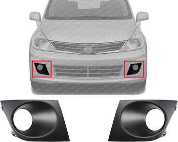 Set Of 2 Front Fog Light Molding Primed Plastic Right Passenger & Left Driver Side Direct Replacement Compatible With 2007-2012 Nissan Versa NI1039112 NI1038112 62256EM30B 62257EM30B