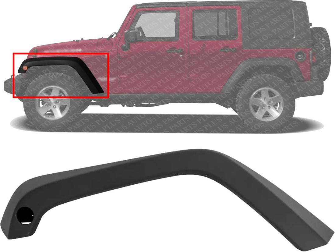 AUTOS PARTS PLUS Front Fender Flare Textured Left Driver Side Direct Replacement Compatible With 2007-2018 Jeep Wrangler CH1268119 5KF09RXFAH