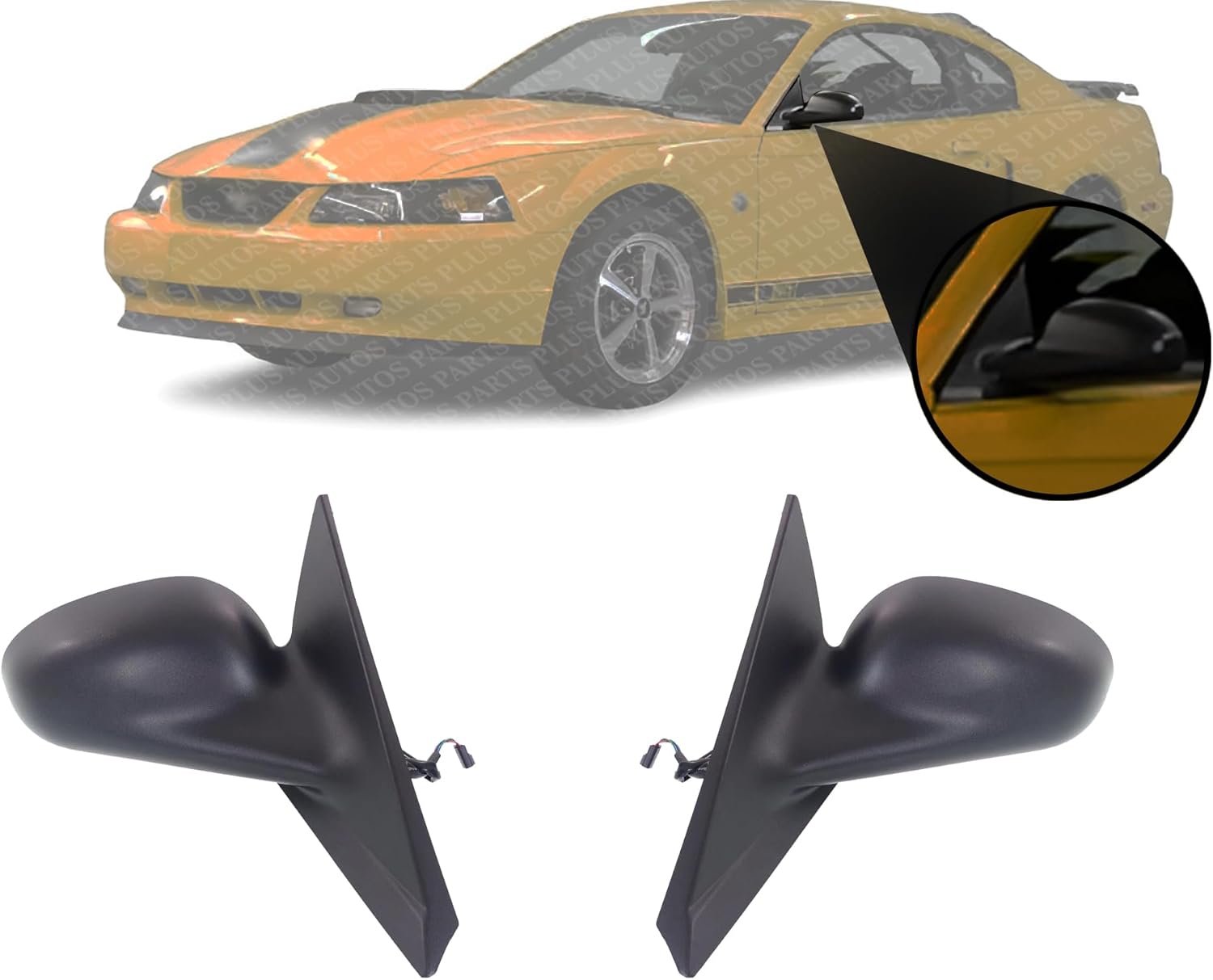 Set of 2 Front Power Mirror Non-Folding And Heated Textured Right Passenger & Left Driver Side Direct Replacement Compatible With 1999-2004 Ford Mustang FO1320171 FO1321171