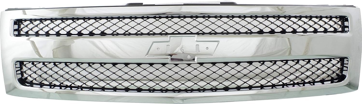 Front Bumper Impact Bar Steel + Grille + Lower Valance Air Deflector + End Caps + Headlights Left & Right Side Direct Replacement Compatible With 2007-2013 Chevrolet Silverado 1500