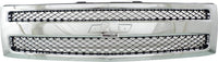 Front Bumper Impact Bar Steel + Grille + Lower Valance Air Deflector + End Caps + Headlights Left & Right Side Direct Replacement Compatible With 2007-2013 Chevrolet Silverado 1500
