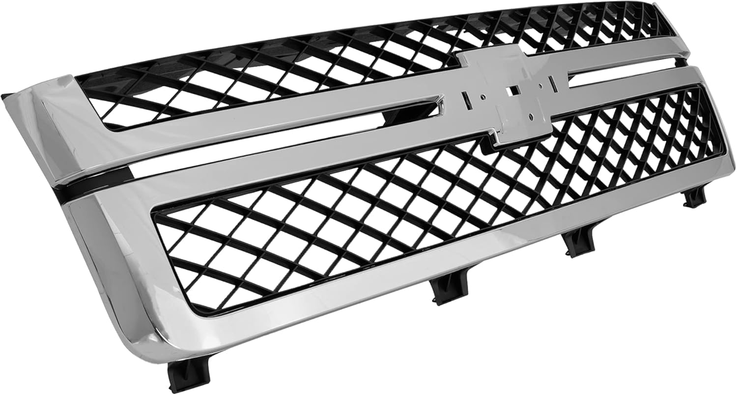 Front Grille Chrome Shell With Primed Insert + Hood Molding Direct Replacement Compatible With 2011-2014 Chevrolet Silverado 2500HD 3500HD GM1200639 GM1235124 20963700 20966058