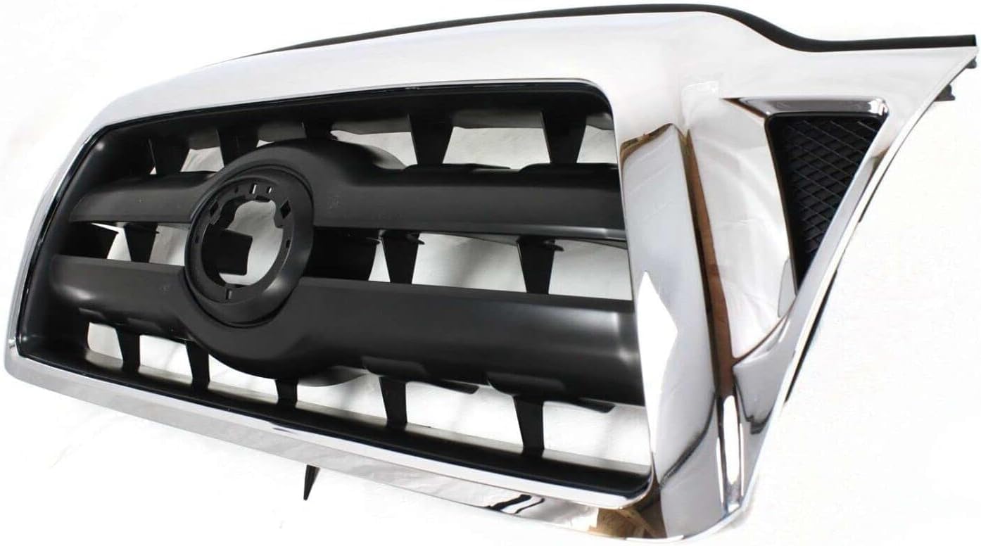 AUTOS PARTS PLUS Front Bumper Cover Textured Plastic + Grille Chrome Shell With Black Insert Direct Replacement Compatible With 2005-2008 Toyota Tacoma TO1000302 TO1200268 5211904040 5310004360
