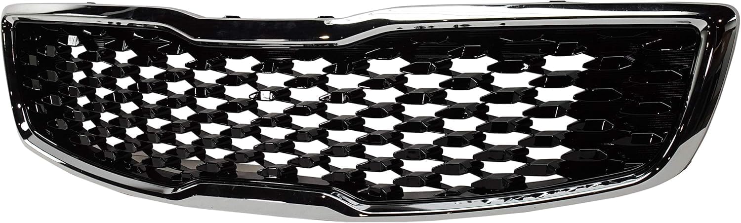 Front Grille Primed Shell And Insert Plastic With Chrome Frame Direct Replacement Compatible With 2017-2018 Kia Forte KI1200191 86350B0010