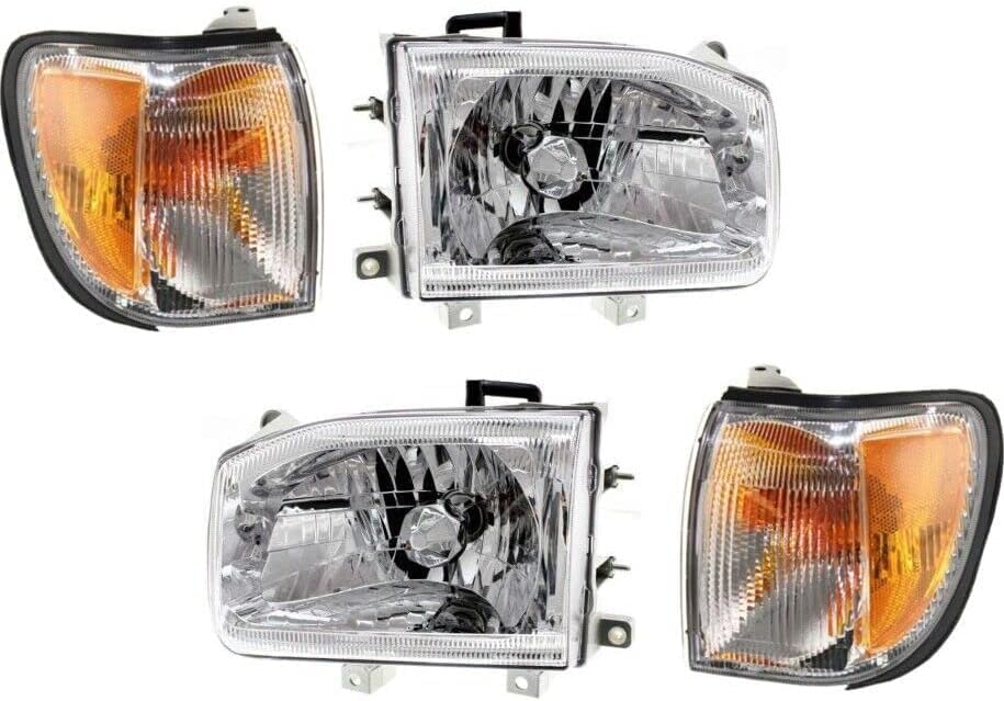 Front Headlights + Corner Lamps Assembly Right Passenger & Left Driver Side Direct Replacement Compatible With 1999-2004 Nissan Pathfinder NI2503127 NI2502127 NI2520127 NI2521127