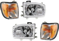 Front Headlights + Corner Lamps Assembly Right Passenger & Left Driver Side Direct Replacement Compatible With 1999-2004 Nissan Pathfinder NI2503127 NI2502127 NI2520127 NI2521127