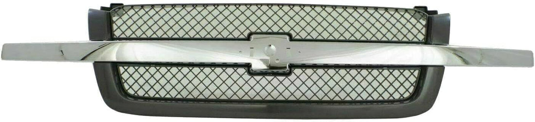 Front Bumper Chrome + Grille + Upper Cover + Valance + Brackets Set + Head & Signal Lamp RH & LH Side Direct Replacement Compatible With Silverado 1500 2003-2006 / Avalanche 2002-2006