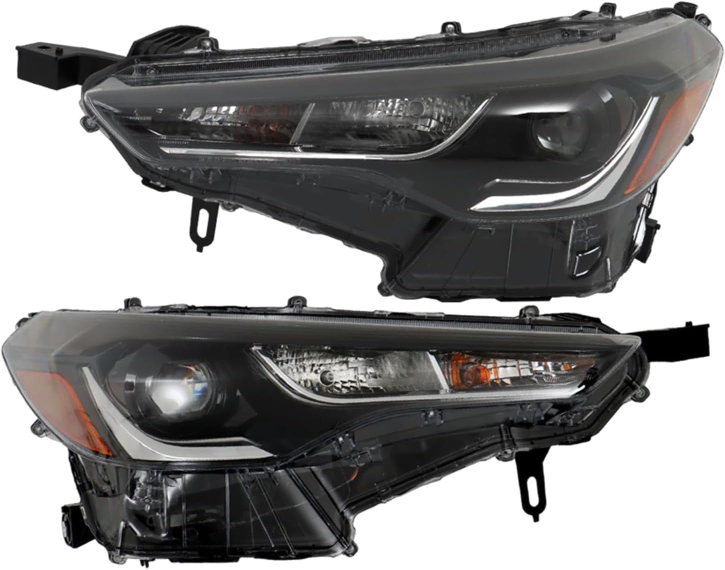 Front Bumper Cover + Upper Grille Mesh Black + Lower Valance Center Molding Primed + Headlights Left & Right Side Direct Replacement Compatible With 2022-2023 Toyota Corolla Cross XLE