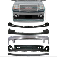 Front Bumper Chrome + Upper Cover Primed + Bracket + Lower Valance + Extension Textured Direct Replacement Compatible With GMC Sierra 1500 2007-2013 GM1015100 GM1092211 GM1014102
