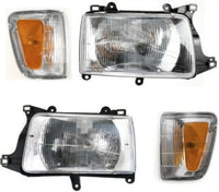 Front Head Lights Assembly + Corner + Signal Lamps Plastic Left Driver & Right Passenger Side Direct Replacement Compatible With 1993-1998 Toyota T100 TO2530118 TO2531118