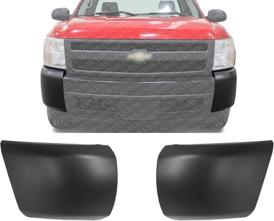 Set Of 2 Front Bumper End Cap Textured Without Fog Light Holes Left Driver & Right Passenger Side Direct Replacement Compatible With 2007-2013 Chevrolet Silverado 1500 GM1004146