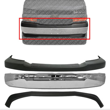 Front Bumper Face Bar Chrome + Upper Cover + Lower Valance Textured Direct Replacement Compatible With 2003-2017 GMC Savana/Chevrolet Express 1500 2500 3500 GM1000693 GM1002459
