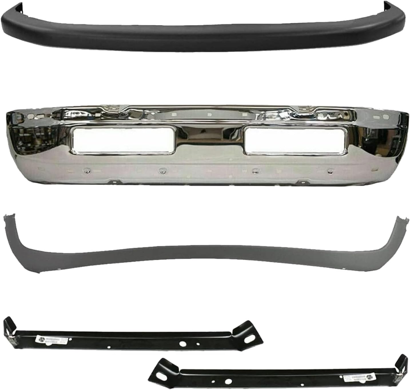 Front Bumper Chrome + Upper Cover + Lower Valance + Outer Mounting Brackets Right & Left Side Direct Replacement Compatible With 94-01 Dodge Ram 1500/94-02 2500 3500 CH1000232