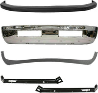 Front Bumper Chrome + Upper Cover + Lower Valance + Outer Mounting Brackets Right & Left Side Direct Replacement Compatible With 94-01 Dodge Ram 1500/94-02 2500 3500 CH1000232
