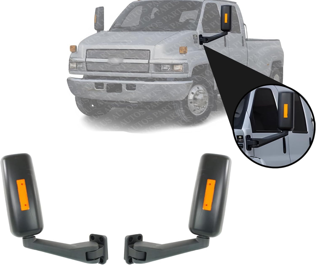 Set Of 2 Front Power Mirrors Manual Folding Heated Primed Right & Left Side Direct Replacement Compatible With 2003-2009 GMC C4500 Topkick/Chevrolet Kodiak GM1320687 GM1321687