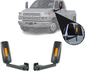 Set Of 2 Front Power Mirrors Manual Folding Heated Primed Right & Left Side Direct Replacement Compatible With 2003-2009 GMC C4500 Topkick/Chevrolet Kodiak GM1320687 GM1321687