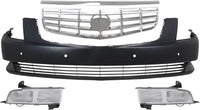 Front Bumper Cover Primed Plastic + Grille Chrome Shell and Insert + Chrome Molding + Fog Light Left & Right Side Direct Replacement Compatible With 2006-2011 Cadillac DTS