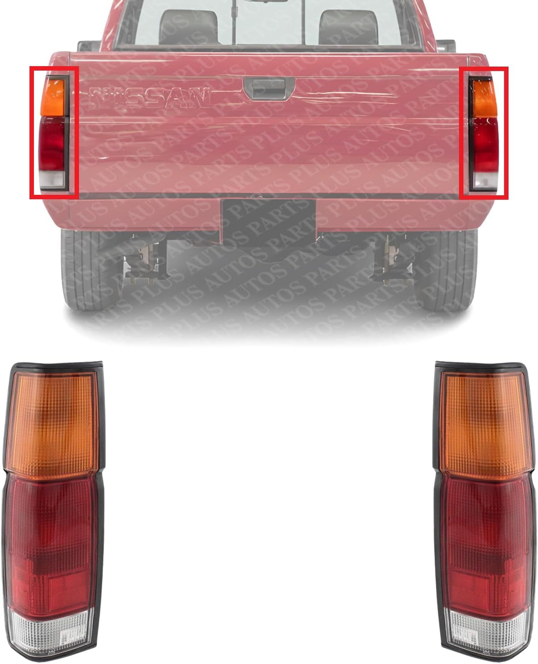 Set Of 2 Tail Light Assembly Plastic Left Driver & Right Passenger Side Direct Replacement Compatible With 1986-1994 Nissan D21 / 1995-1997 Pickup NI2801103 NI2800103