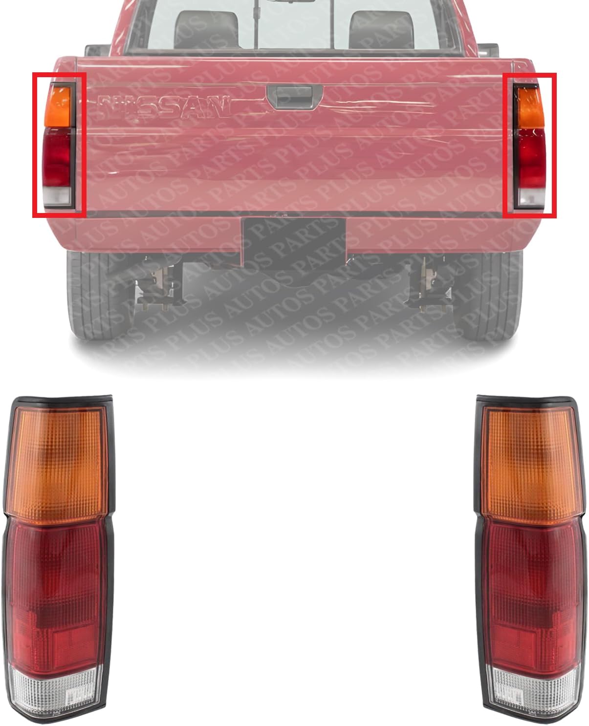 Set Of 2 Tail Light Assembly Plastic Left Driver & Right Passenger Side Direct Replacement Compatible With 1986-1994 Nissan D21 / 1995-1997 Pickup NI2801103 NI2800103