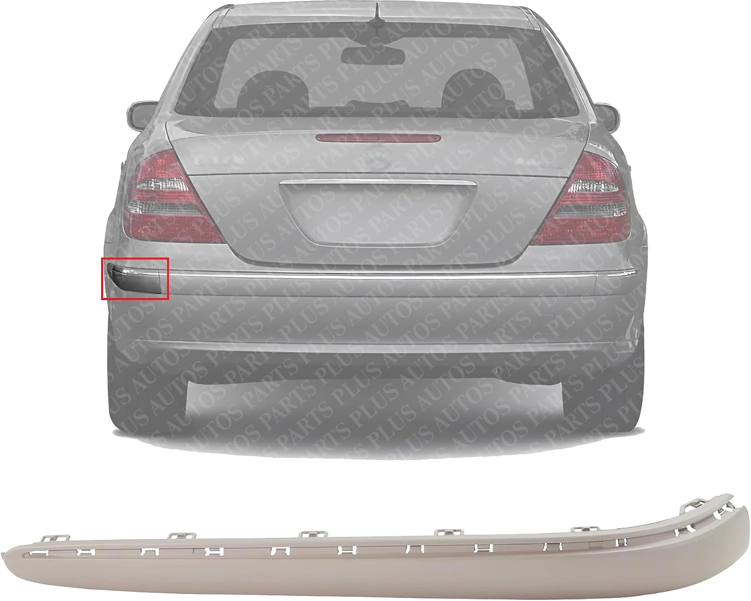 Rear Bumper Face Bar Molding Without Chrome Insert Left Driver Side Direct Replacement Compatible With 2003-2006 Mercedes Benz E-Class MB1158108 2118800312