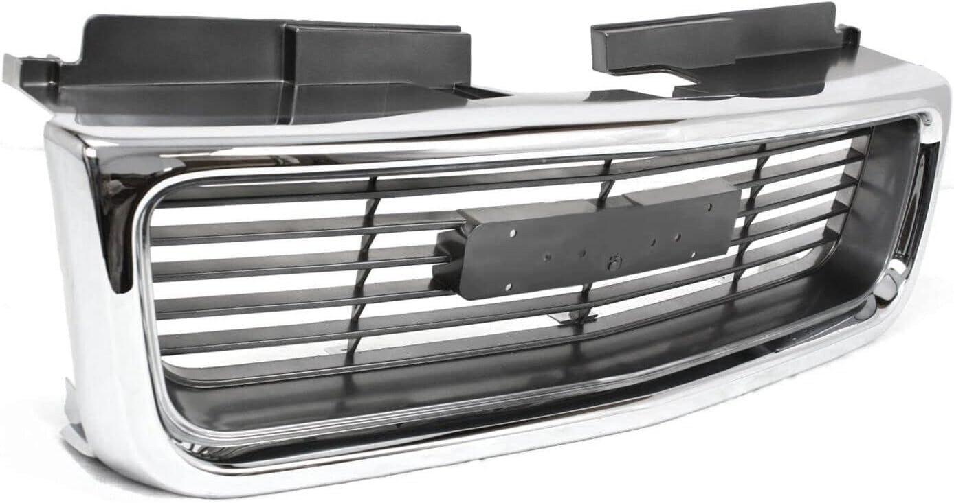 Front Grille Chrome Shell & Painted Silver Gray Insert Direct Replacement Compatible With 1998-2001 GMC Jimmy / 1998-2004 Sonoma GM1200422 19130793