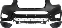 Front Bumper Cover Primed Plastic + Lower Grille Textured + Fog Light Cover Left Driver & Right Passenger Side Direct Replacement Compatible With 2010-2012 Hyundai Santa Fe