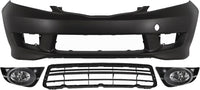 Front Bumper Cover Primed Plastic + Lower Grille Textured + Fog Lights Left Driver & Right Passenger Side Direct Replacement Compatible With 2009-2011 Honda Fit