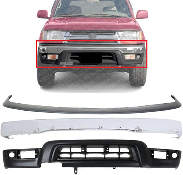 Front Bumper Face Bar Chrome Steel + Filler Gray + Lower Valance Primed Direct Replacement Compatible With Toyota 4Runner 1999-2002 TO1095182 TO1002168 TO1087108 5391135911 5210135660