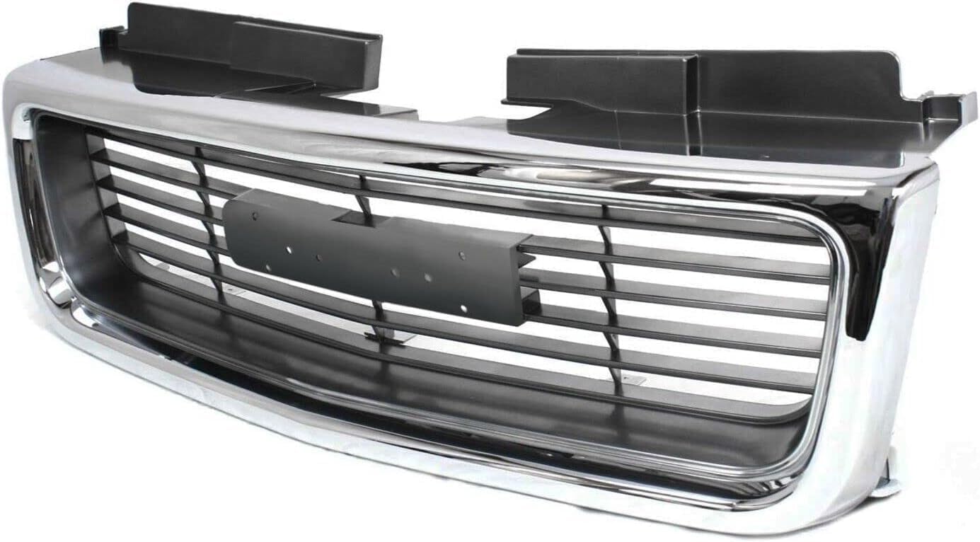 Front Grille Chrome Shell & Painted Silver Gray Insert Direct Replacement Compatible With 1998-2001 GMC Jimmy / 1998-2004 Sonoma GM1200422 19130793