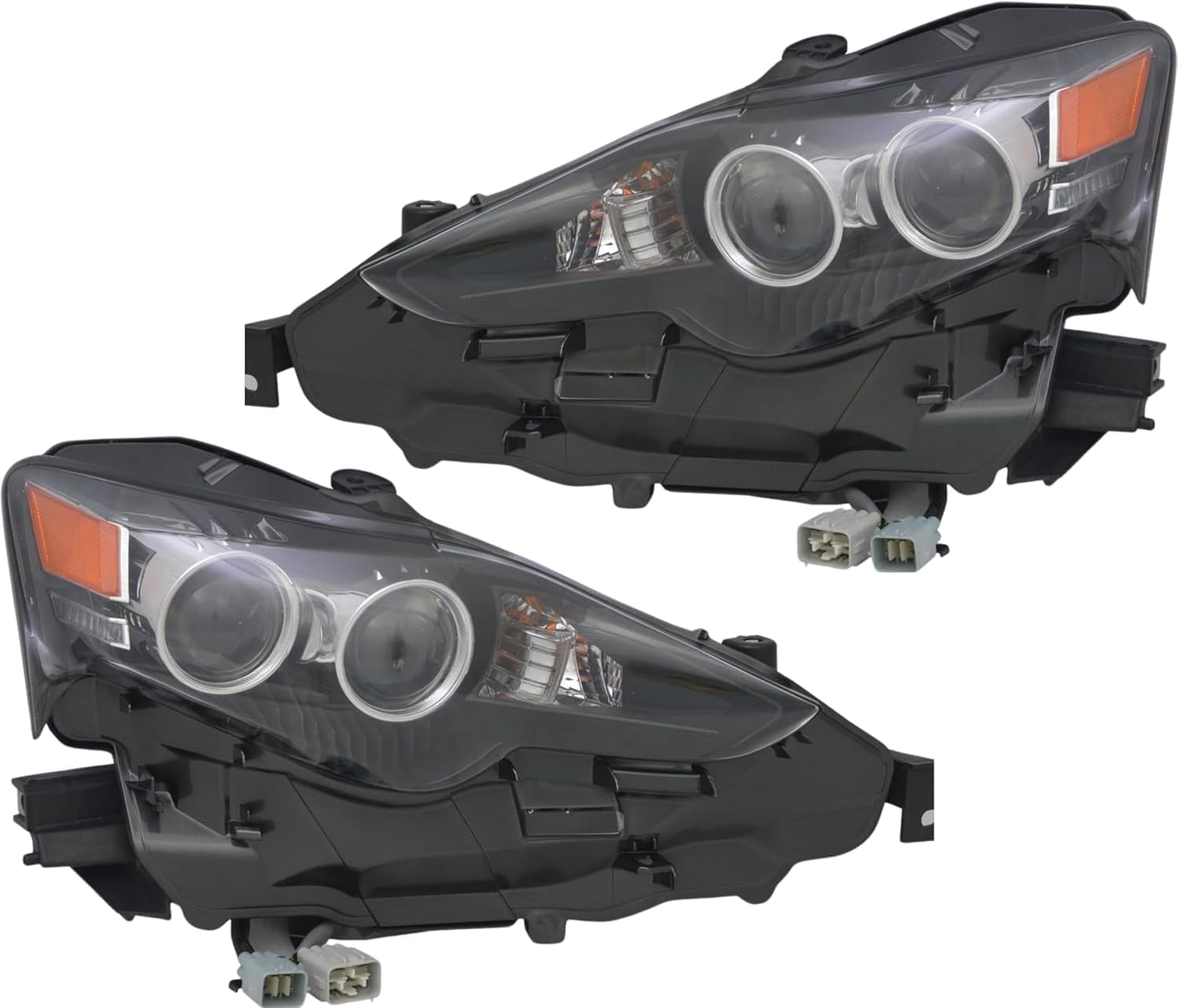 Front Bumper Cover + Upper & Lower Grille Primed + Head Lights + Fog Lamp Covers Left Driver And Right Passenger Side Direct Replacement Compatible With 2014-2016 Lexus IS250 / IS350