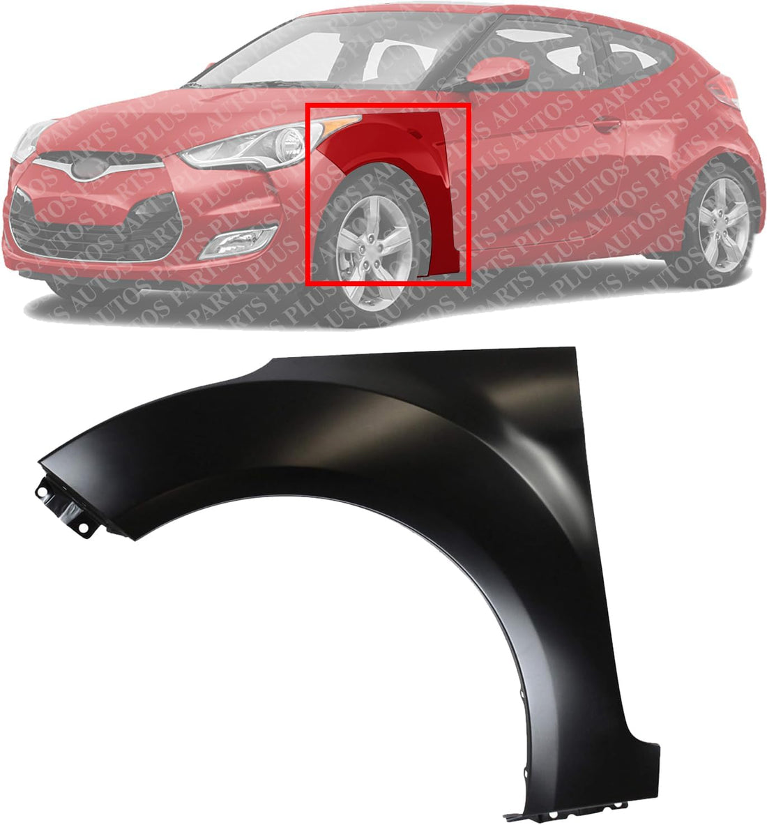 Front Fender Primed Steel Left Driver Side Direct Replacement Compatible With 2012-2017 Hyundai Veloster HY1240156 663112V010