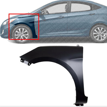 Front Fender Primed Steel Direct Left Driver Side Replacement Compatible With 2012-2017 Hyundai Accent HY1240154 663111R350