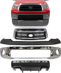 Front Bumper Face Bar Chrome Steel + Upper Cover Primed + Lower Valance Panel Textured + Grille Assembly Direct Replacement Compatible With 2010-2013 Toyota Tundra TO1002182 TO1200337